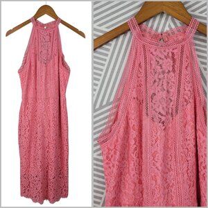 Express Lace Sheath Dress size 10 Light Pink Midi Party Keyhole Back Spring